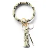 Mode Frauen Tassels Armbänder Bangel PU Leder Party Wrap Key Ring Leopard Lily Print Schlüsselbund Armband Tropf Ölkreis Tastenhalter Ketten Armband