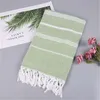 Striped Cotton Turkish Sports Badhandduk Travel Gym Camping Bad Bastu Beach Handduk med tofsar Absorberande Easy Carea