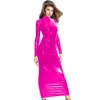 Bodycon Long Dress Women Long Sleeve High Neck Faux Leather Stretch Dress Simple Clubwear Sexy Nightclub Ankle Length Vestido