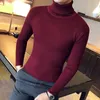 Mens Tröjor Vinter Men Slim Varm Sticka High Neck Pullover Jumper Sweaters Smart Casual Pullovers Top Turtleneck med 5 färger Asiatisk M-2XL