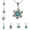 Turquoise fait à la main pétale creux chandail chaîne longue clavicule collier DAN421 ordre de mélange pendentif colliers