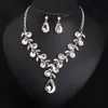 Fashion Statement Necklace Earrings Set with Bling Leaves Crystal Gold Chain Costume Drag Queen Jewelry 4 Colors 1 Set