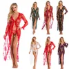 Sexy Long Sleeves Open-front Dress Robe Lingerie for Women Long Lace and Mesh Dress Sheer Gown See Through Kimono Robe Plus S-4XL Multicolor