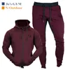 Autumn Winter Men Sportswear Hoodie Two Piece 2019 New Plus Velvet Thicken Workout Clothes Men's Sports Suits Zipper Jacket