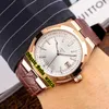 Cheap New Overseas 4500V 000R-B127 Automatic Mens Watch Data Silver Dial Rose Gold Case Brown Leather Strap Sport Relógios Olá wa233h