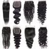 8A Virgin Human Hair Lace Closure Brésilien Péruvien Malaisien Indien Droite Vague de Corps Lâche Eau Profonde Vague Naturelle Crépus Bouclés Fermetures