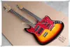 Double Neck 4 Strängar Basgitarr + 6 Stränger Elektrisk gitarr med röd Pearl Pickguard, Chrome Hardware, Rosewood Fingerboard, kan anpassas