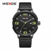 WEIDE Hoge kwaliteit merk mode casual kalender quartz analoog auto datum heren klok horloges zwart PU lederen band Hours232n