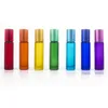 Bottiglie di profumo di olio essenziale con rullo di vetro smerigliato portatile da 10 ml Contenitore di nebbia Bottiglia riutilizzabile da viaggio colorata
