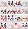 Anime Hand Schilderij Vos Masker met Kwastje en Bel Halloween Maskerade Kerst Japanse Stijl Dier Volledige Maskers Party Cosplay Prop gunst