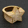 Men's Fashion Copper Gold Color Plated Ring Exaggerate High Quality Iced Out Cz Stone Star Shape Ring Jewelry