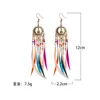 New European and American retro hollow long feather earrings selling colorful rice beads tassel earrings bohemian