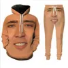 Two Piece Men Mulher Mulheres Tilhas Casuais Terristas 3D Imprimindo o gigante soprado Face de Nicolas Cage Moda Hoodies Hoodedpants Swe5787689