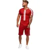 LNCDIS Sports Thin Set Casual Mens Suits Mens Summer Leisure Fashion Color Collision Short Sleeve Shorts Men Tracksuit Set Q1