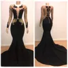 2019 Sheer Long Sleeves Lace Mermaid Prom Dresses Satin Tulle Applique Beaded Formal Party Evening Gowns Vestios De Novia