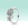 Shimmering Bouquet Ring summer Jewelry for Pandora 925 Sterling Silver White Enamel Clear CZ Women Wedding Rings set with Original box