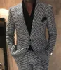 Houndstooth Mens Suits Groom Tuxedos Peak Lapel Men Wedding Tuxedo Fashion Men Jacket Blazer Prom Dinnerparty Suitjacketpants8563315