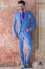 New Style One Button Light Blue Wedding Groom Tuxedos Peak Lapel Groomsmen Men Suits Prom Blazer (Jacket+Pants+Vest+Tie) NO:2005