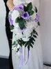 Rose Purple White Bride Flower Bouquet 2021 Bröllopstillbehör Kristaller Konstgjorda brudtärna Brudhand Holding Brosch Flowers275A