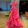 2020 Nowe Hot Pink Ruffles Syrenki Prom Dresses 2020 Real Image Eleganckie Długie Suknie Big Bow Fashion Formal Party Dress