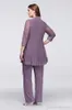 Size Cheap Plus Purple Three Pieces Mother of the Bride Pant Suits with Jackets Sequins Wedding Guest Chiffon Mothers Groom Dresses s