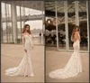 2020 New Berta Vestidos de Noiva Sweetheart Decote Das Mangas Longas Backless Vestidos Bridais Varredura Renda Lace Appliqued Sereia Vestido de Noiva