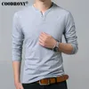 Coodrony camiseta Men 2019 Spring Autumn Novo manga longa Henry Collar Brand Soft Pure Cotton Slim Fit camisetas 7625 MX190717