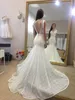 Sommarstil Boho Hela Lace Mermaid Bröllopsklänningar Chapel Tåg Vit Lace Backless Bow Straps Deep V Neck Wedding Bridal Dress 2019
