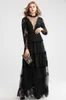 Женские платья на взлетно-посадочной полосы o шеи с длинными рукавами вышивка кружева многоуровневые элегантные Maxi Prom дизайнерское вечеринка платье