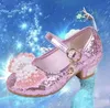 Fashion Spring Summer Girl High Heels Crystal Princess Party Children Shoes Pearl Leatherette Footwear For Girl Sandal Pink Silver Blue