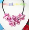 Free shippinG >@@> baroque handcraft pink seashell pearls choker leather necklace j8173 ^^^@^Noble style Natural Fine jewe &