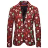 Mens Christmas Blazers Fashion Winter Contrast Color Printed Jackets Long Sleeve Coats Top Blouse Male Clothing