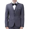 Högkvalitativ en knapp mörkgrå brudgum Tuxedos Notch Lapel Män Passar 3 stycken Bröllop / Prom / Dinner Blazer (Jacka + Byxor + Vest + Tie) W599