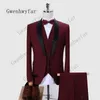 Gwenhwyfar Men Suit 2019 Suits Wedding For Men Shawl kołnierz 3 sztuki Slim Fit Burgundy Suit męski ciemnoszary kurtka smokingowa2457