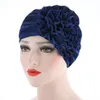 Femmes Bonnets Femme Chapeaux Écharpe Cancer Chapeau Bonnet Chimio Coton Turban Musulman À Volants Fleur Skullies Applique #800