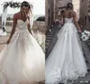 New Boho Beach Sexy A Line Wedding Dresses Sweetheart Appliques Lace Tulle Sleeveless Tulle Sweep Train Arabic Wedding Formal Bridal Gowns