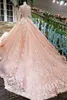 Розовое бальное платье Роскошные свадебные платья с длинными рукавами Иллюзия Топ Кружева Винтаж Свадебные платья с цветными реальными фотографиями на заказ