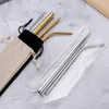 7 colors Portable Reusable Stainless Steel 4pcs Set Straight Bent Straw Cleaning Brushs Drinking Tools Wedding Gift