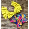 Nowy Kwiatowy Potargany Hem Bikini Zestaw Kobiety Flora V-Neck High-Paisted Dwuczęściowy Swimsuit 2021 Dziewczyna Plaża Kąpiel Swimwear Biquinis