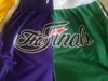 New Team 2008 the Finals Vintage Baseketball Shorts Zipper Pocket Running Clothes Green and Purple Splite Just Done Size S-XXL