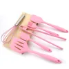6pcs Food Grade Silicone Cooking Tool Non-stick Kitchenware Durable Cooking Utensils Kitchen Baking Tools Spatula Egg Beaters Food Clip Pink