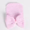 Newborn Baby Hats Toddlers Knit Bowknot Caps Crochet Hats Soft Cotton Beanie With Bow Kids Striped Hat hair bands M588