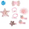 New Kawaii 8 Pcs/pack Hair Clips For Girls Bows Wrapped Hairpins Elastic Scrunchie Cute Bunny Elephant Girls Accessories