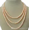 Długie 50-calowy 7-8 mm Naturalny Pink Akoya Pearl Necklace 925 Srebrny Zapięcie