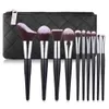 Professionele 10 stks Black Make Up Borstels Set met een lederen tas voor poeder fundering gezicht oogschaduw wenkbrauw lippen cosmetische make-up borstel kit