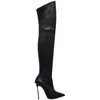 冬の新しいブランドの女性の黒いスエードの革の蝶ネクタイは膝の長いブーツの上に尖った薄いハイヒールスリム