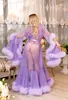 Luz Noite roxa vestido de Cassandra Robe Luxo Fur Nightgown Banho Pijamas nupcial robe vestido Boudoir Vestido