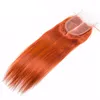 Bundles orange avec fermeture Silky Straight Burnt Orange Color Weaves avec fermeture à lacet 4X4 Partie médiane Cheveux vierges brésiliens