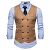 New Men's Vest Slim Fit Double Breasted Dress Suit Vests Fashion Slim Fit Men Casual Vest Waistcoat Gilet Homme Costume 03221K