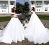 Simple Elegant Plain Satin Wedding Dresses Boho White Off Shoulder Backless Short Sleeve A Line Bridal Gowns Plus Size Robe de mariee